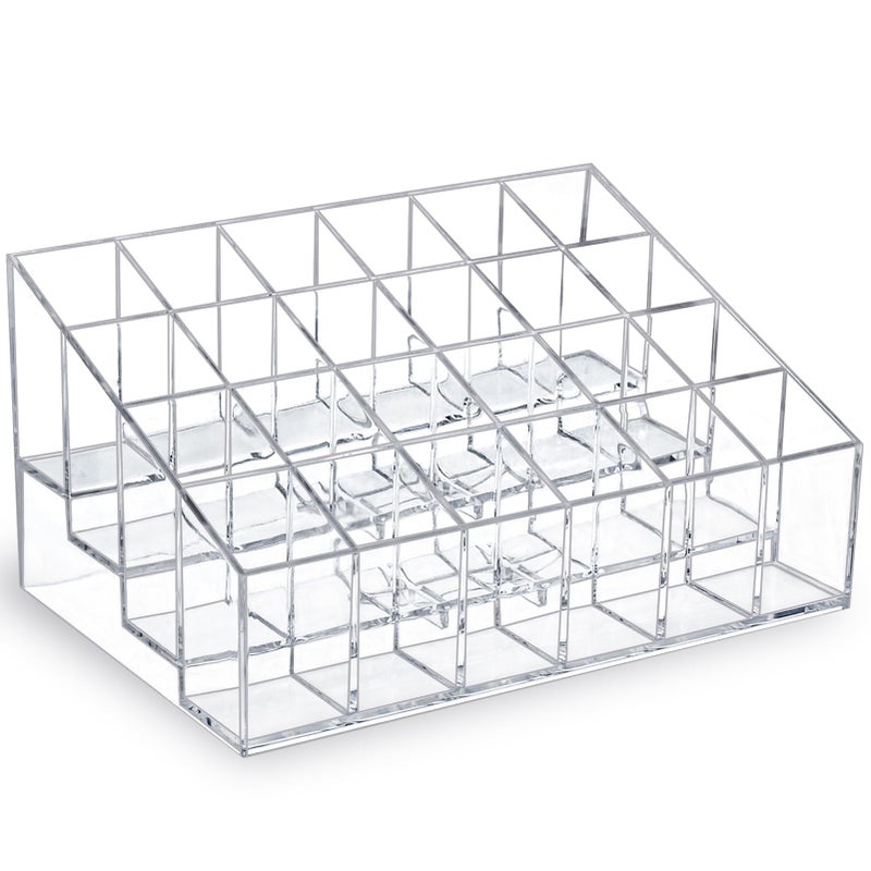 MOSIKER Lipstick Organizer,Small Clear Plastic Compact Lip Gloss Chapstick Perfume Sample Mascara Holder with 24 Slots - Image 1